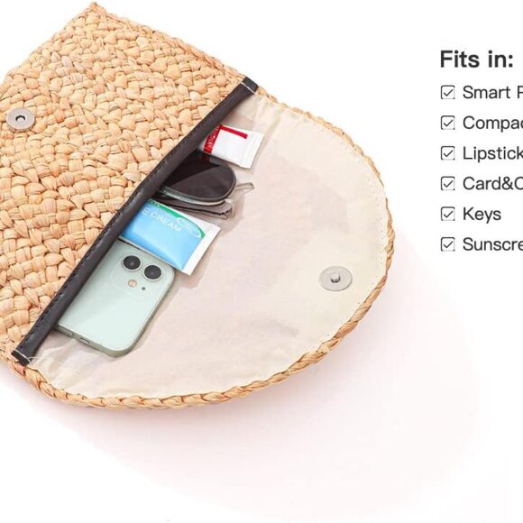 Women Straw Clutch Summer Straw Beach Bag Hand-woven Summer Envelope Purse Walle - Picture 4 of 6